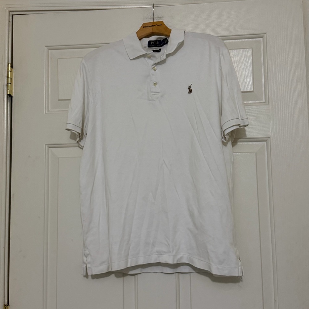 Ralph Lauren White Polo Shirt Classic Fit Men's Short Sleeve Size Medium M